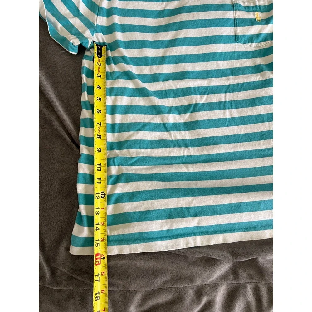 Polo Ralph Lauren Mens Turquoise White Striped V-Neck Pocket T-Shirt Large‎ L